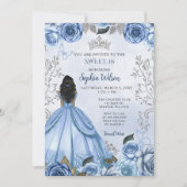 Stofbloem Blauw Zilveren Bloemen Princess SWEET 16 Kaart (Voorkant)