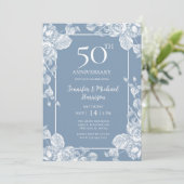 Stofbloem Blauwe 50ste Verjaardag Kaart (Staand voorkant)