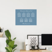 Stofbloem Blauwe 7 Tafel Bruiloft Zitplaats Chart Poster (Thuiskantoor)
