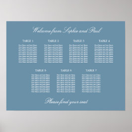 Stofbloem Blauwe 7 Tafel Bruiloft Zitplaats Chart Poster