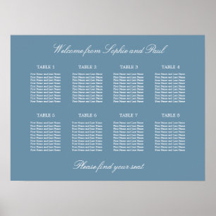 Stofbloem Blauwe 8 Tafel Trouw Stoelen Plattegrond Poster