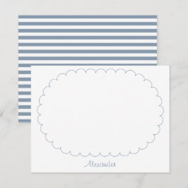 Stofbloem Blauwe Aangepaste Naam Script Strepen en Notitiekaartje