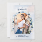 Stofbloem Blauwe Afstudeerceremonie Met Foto Kaart (Voorkant)