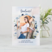 Stofbloem Blauwe Afstudeerceremonie Met Foto Kaart (Staand voorkant)