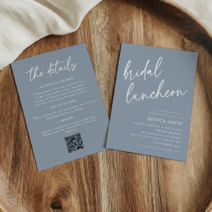 Stofbloem Blauwe All-in-One QR Code Bruidslunch Kaart