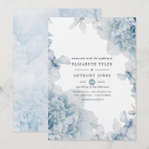 Stofbloem Blauwe Aquarel Bloemige Trouw Uitnodigin