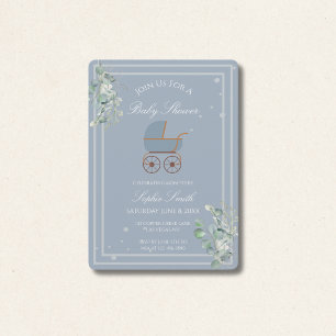 Stofbloem Blauwe Babykoets Eucalyptus Baby Shower Kaart