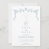 Stofbloem Blauwe Barokke Trouw Save The Date (Voorkant)