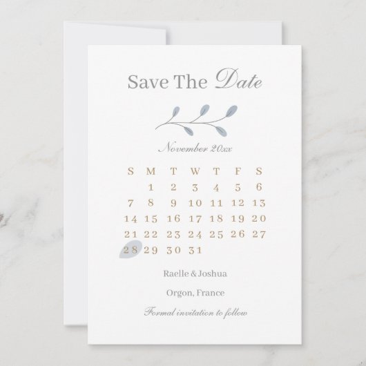 Stofbloem Blauwe Bladeren Minimalistische Save The Kaart (Voorkant)