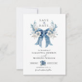 Stofbloem Blauwe Bloem Boog Save the Date Trouwkaa (Voorkant)