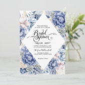 Stofbloem Blauwe Bloem Diamant | Bruiloft Feest  Kaart (Staand voorkant)
