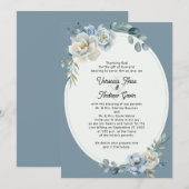 Stofbloem Blauwe Bloem Ovaal Lijst Bruiloft Uitnod Kaart (Voorkant / Achterkant)