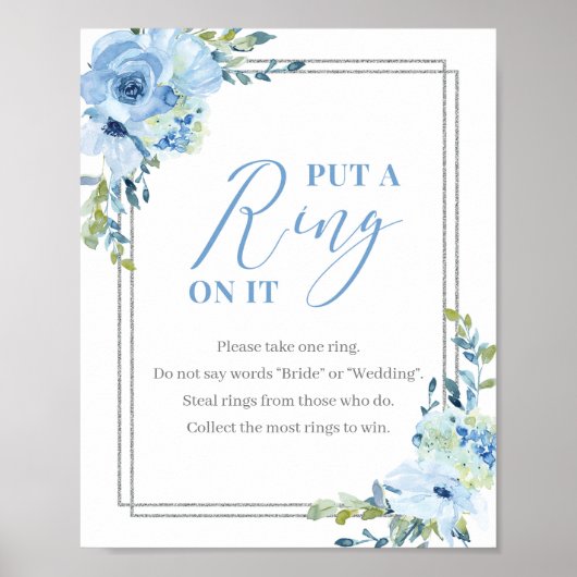 Stofbloem blauwe bloem zilver zet een ring om het poster (Voorkant)