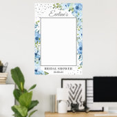 Stofbloem blauwe bloem zilveren bruiloftsshower fo poster (Thuiskantoor)