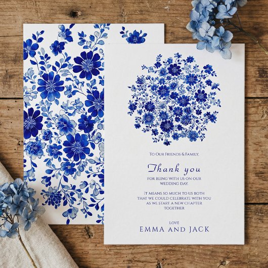 Stofbloem blauwe bloemboeket bruiloft bedankkaart