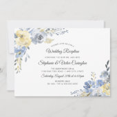 Stofbloem blauwe bloemige bruiloftsreceptie alleen kaart (Voorkant)