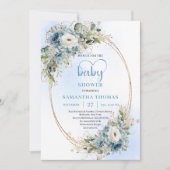Stofbloem Blauwe Bloemige Eucalyptus Gouden Script Kaart (Voorkant)