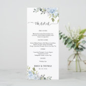 Stofbloem Blauwe Bloemige Eucalyptus Trouwmenu Menu (Staand voorkant)