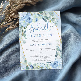 Stofbloem Blauwe Bloemige Gouden Geometrische Swee Kaart