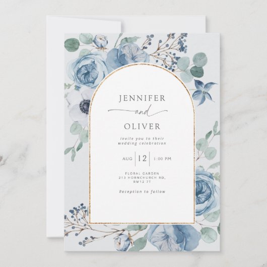 Stofbloem blauwe bloemige gouden geometrische trou kaart (Voorkant)