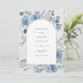 Stofbloem blauwe bloemige gouden geometrische trou kaart (Staand voorkant)