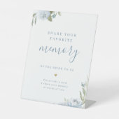 Stofbloem blauwe bloemige herinnering delen bruids reclamebord met voetstuk (Voorkant)