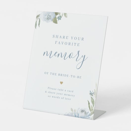 Stofbloem blauwe bloemige herinnering delen bruids reclamebord met voetstuk (Voorkant)