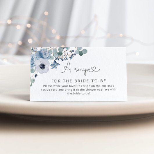 Stofbloem blauwe bloemige receptkaart insert informatiekaartje