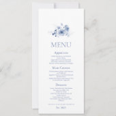 Stofbloem Blauwe Bloemige Trouw Menu Kaart (Voorkant)