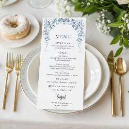 Stofbloem Blauwe Bloemige Trouwmenu | Elegante Boo Menu