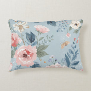 Stofbloem Blauwe Bloemige Waterverf Tuin Roze Bloe Accent Kussen
