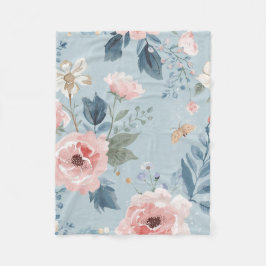 Stofbloem Blauwe Bloemige Waterverf Tuin Roze Bloe Fleece Deken