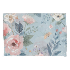 Stofbloem Blauwe Bloemige Waterverf Tuin Roze Bloe Kussensloop