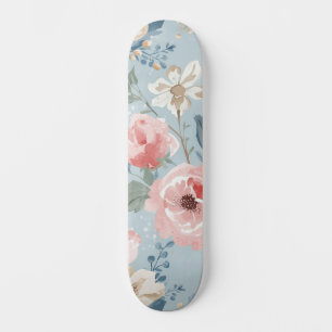 Stofbloem Blauwe Bloemige Waterverf Tuin Roze Bloe Persoonlijk Skateboard