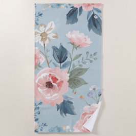 Stofbloem Blauwe Bloemige Waterverf Tuin Roze Bloe Strandlaken