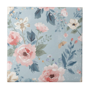 Stofbloem Blauwe Bloemige Waterverf Tuin Roze Bloe Tegeltje