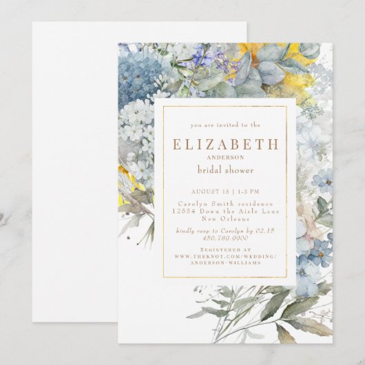 Stofbloem Blauwe Bloemige Zonnebloem Bruidsdouche  Kaart (Voorkant / Achterkant)