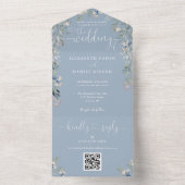 Stofbloem Blauwe Bloemrijke Script Harten QR Code All In One Uitnodiging (Binnen)