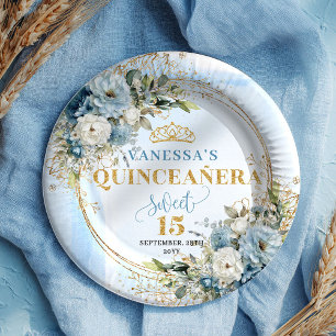 Stofbloem Blauwe Bloemstuk Gouden Glitter Persoonl Papieren Bordje