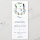 Stofbloem Blauwe Bloemstuk Trouwmenu Menu (Voorkant)