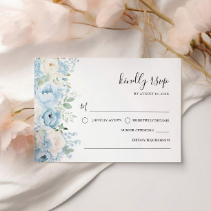 Stofbloem Blauwe Boho Bloemige Bruiloft RSVP Kaartje