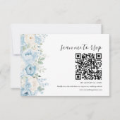 Stofbloem Blauwe Boho Bloemige Trouw QR Code RSVP Kaartje (Voorkant)