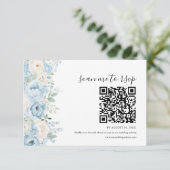 Stofbloem Blauwe Boho Bloemige Trouw QR Code RSVP Kaartje (Staand voorkant)