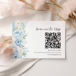 Stofbloem Blauwe Boho Bloemige Trouw QR Code RSVP Kaartje