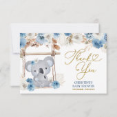 Stofbloem Blauwe Boho Koala Baby Borrel Bedankkaart (Voorkant)