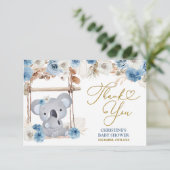 Stofbloem Blauwe Boho Koala Baby Borrel Bedankkaart (Staand voorkant)