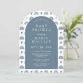 Stofbloem Blauwe Boho Regenboog Boog Baby Shower Kaart (Staand voorkant)