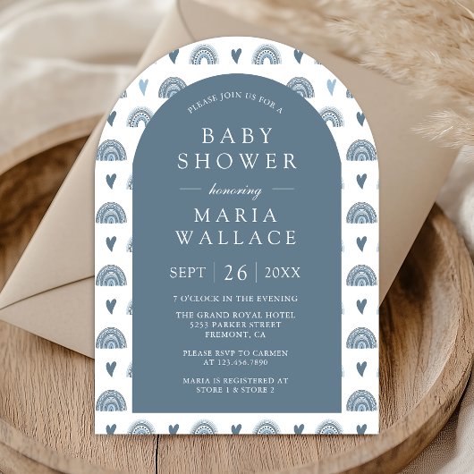 Stofbloem Blauwe Boho Regenboog Boog Baby Shower Kaart