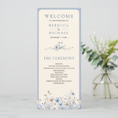 Stofbloem Blauwe Boho Wilde Bloemen Huwelijksprogr (Staand voorkant)