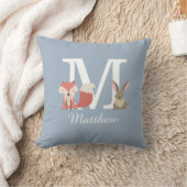 Stofbloem Blauwe Bosdieren Monogram Initiaal Kussen (Deken)